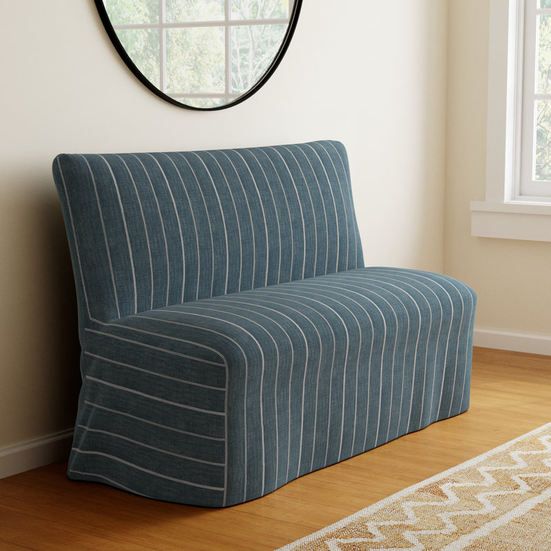 Ivanka Upholstered Bench, Fritz Indigo Stripe