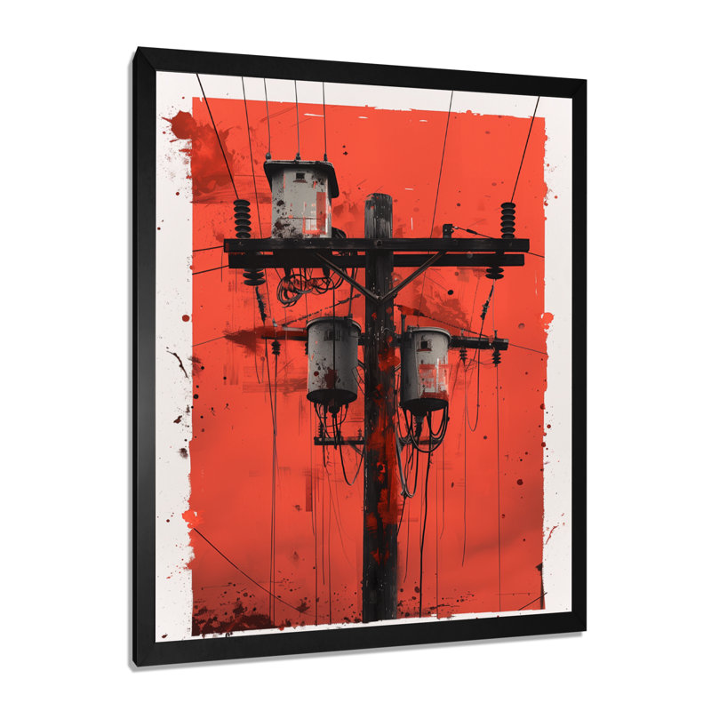 Lignes électriques rouges et noires urbaines - lignes murales électriques, Cadre photo noir, H 30 po x l 40 po