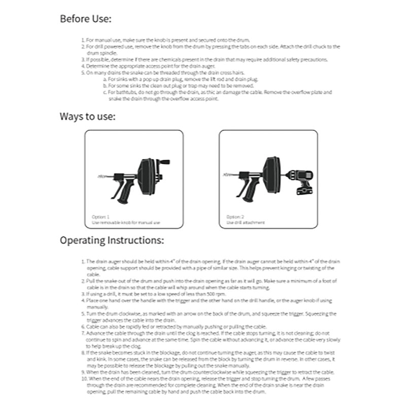 SPINFEED Drum Auger Drain Snake
