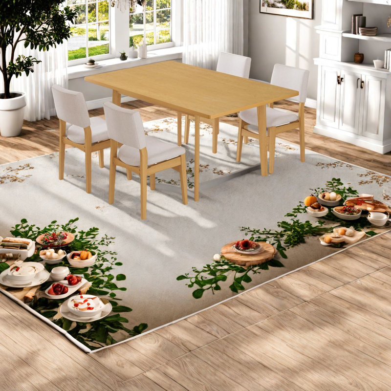Space-saving Dining Table Set, Solid Wood & Upholstered Chairs, Modern Rustic For Kitchen