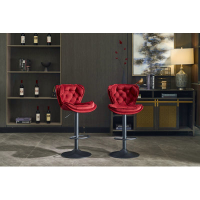 Ensemble de 2 tabourets de bar avec repose-pieds en poudre et base pivotante réglable en velours
