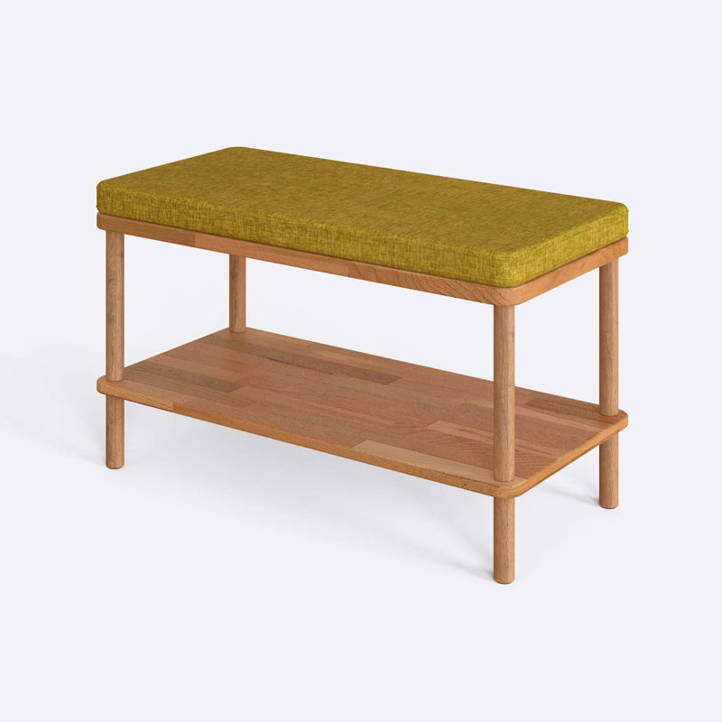 Banc de salle à manger Queens, banc en bois de hêtre massif pour la cuisine et le vestibule, H 17,4 po x l 31,5 po x P 15 po