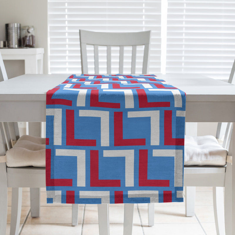 Chemin de table Carolina, 72 po x 16 po, Coton, Bleu clair / rouge / blanc