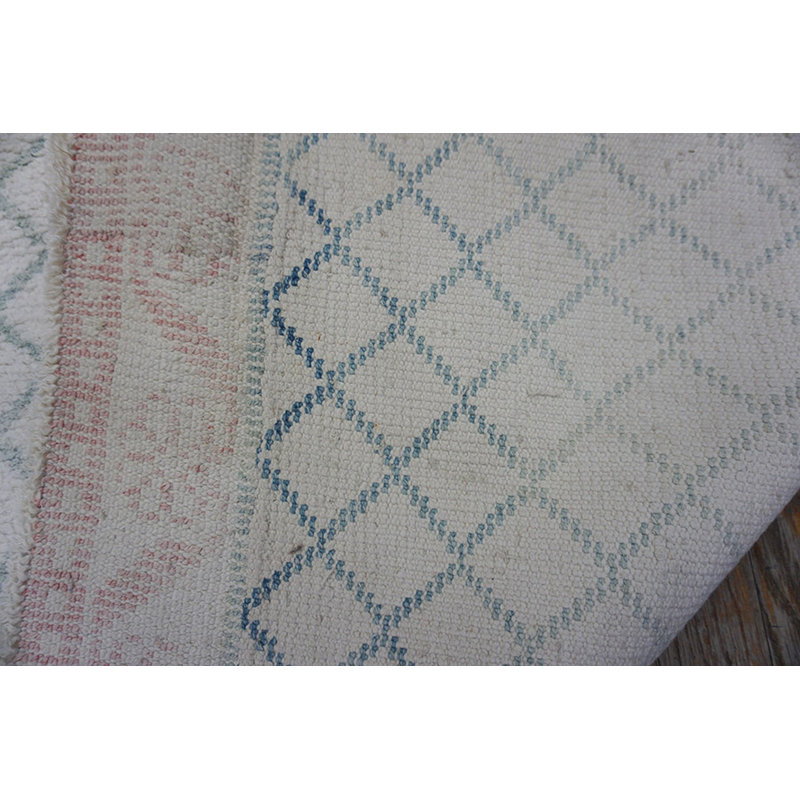 Light Ivory Color Antique Indian Tribal Geometric Floral Pattern Cotton Agra Gallery Carpet