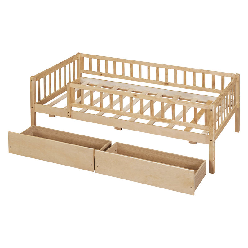 Lit de jour simple avec deux tiroirs en noyer exquis - Ajoute une touche de rangement efficace en bois massif pour la chambre à coucher