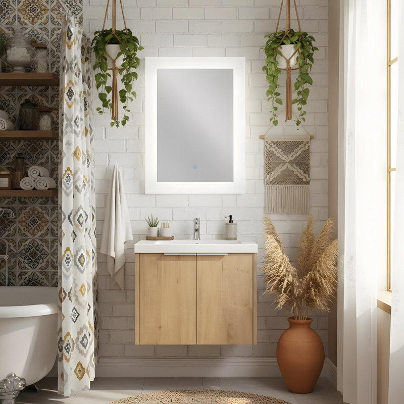 Meuble-lavabo à fermeture en douceur avec lavabo, Imitation chêne, 24"