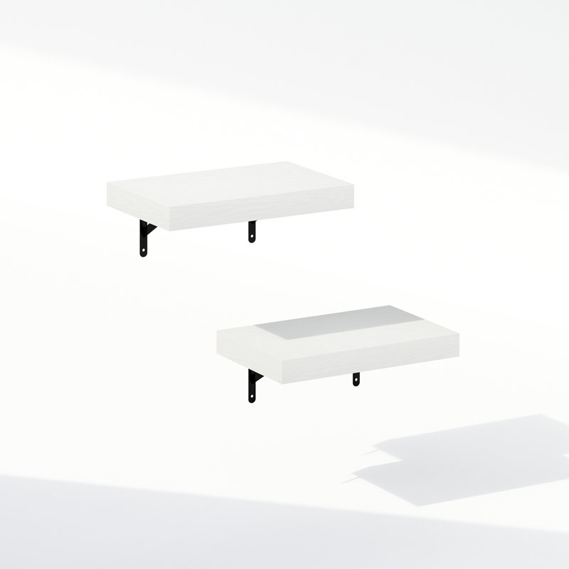 17 Stories Arno 15-Inch Wall Mounted Bathroom Floating Display Shelves, Set of 2, White Texture