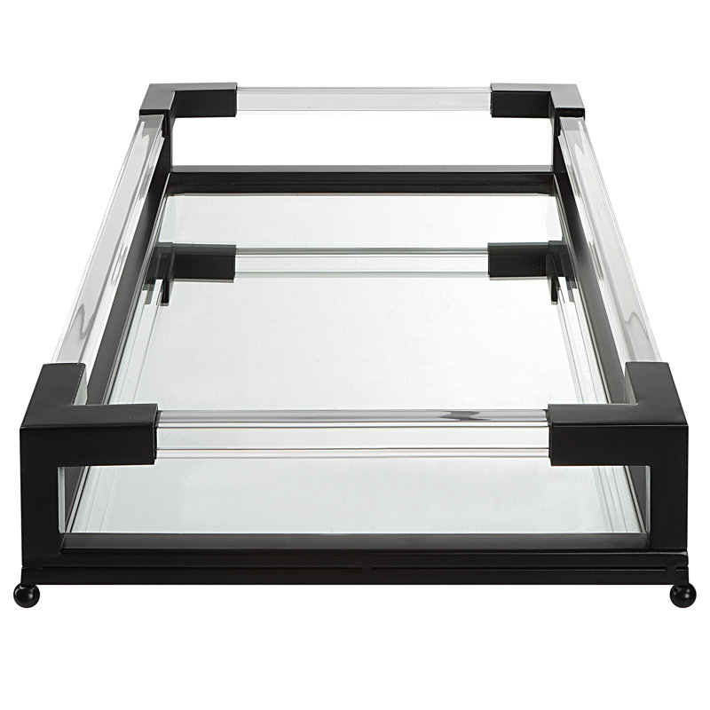 Black Iron and Glass Square Tray with Clear Acrylic Sides