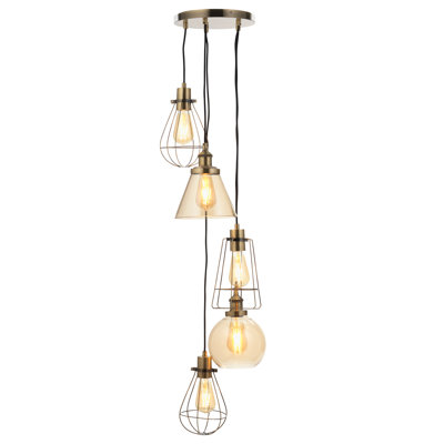 Ramas 5 - Light Antique Brass Cluster Pendant