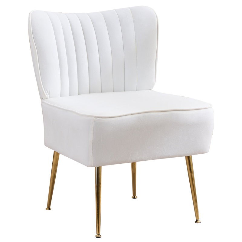 Chaise d'appoint d'appoint avec pieds dorés, Velours blanc