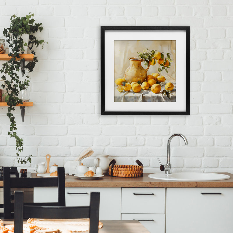 «Vintage Lemons and Pitcher», reproduction encadrée sous verre, design par LSR Creative Studio, Cadre noir minuit