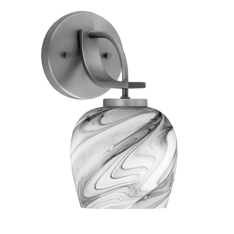 Cavella Wall Sconce Shown With 6" Onyx Swirl Glass, Graphite