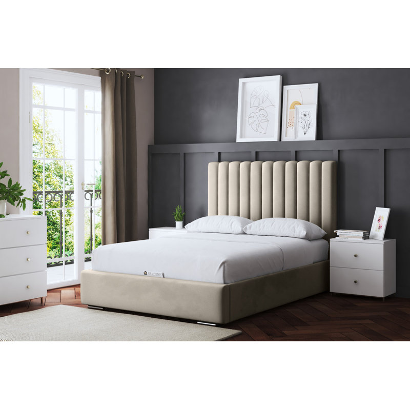  Panel Bed with Headboard, Beige, Small Double (4')