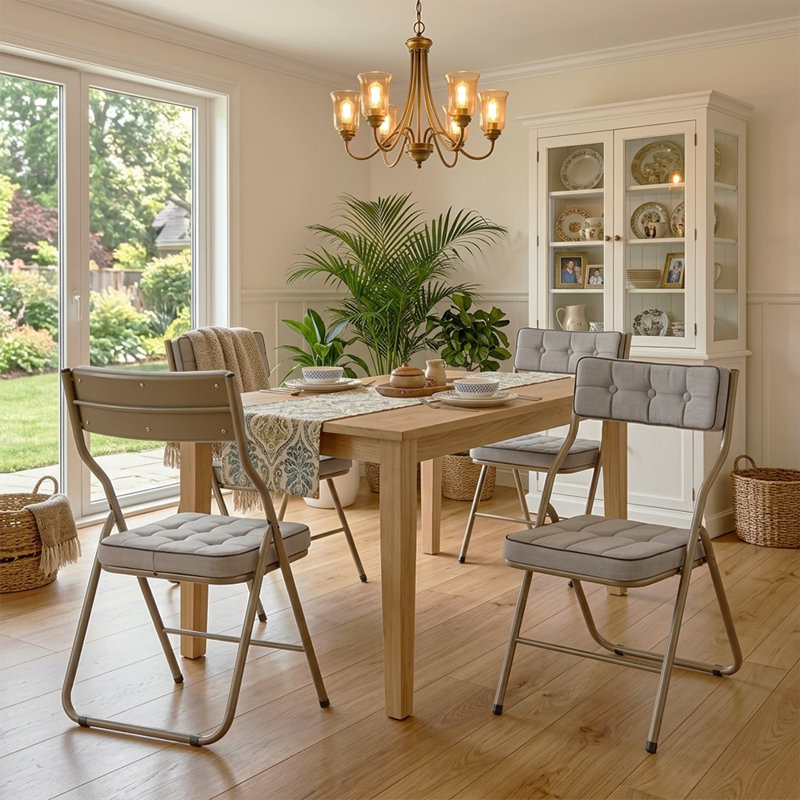 Ensemble de 4 chaises pliantes rembourrées - Chaises de salle à manger rembourrées portables pour les invités, Kaki