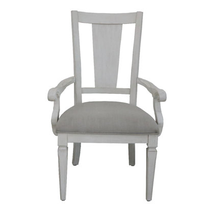 Chaise avec accoudoirs Katia en lin gris clair et blanc vieilli (ensemble de 2)