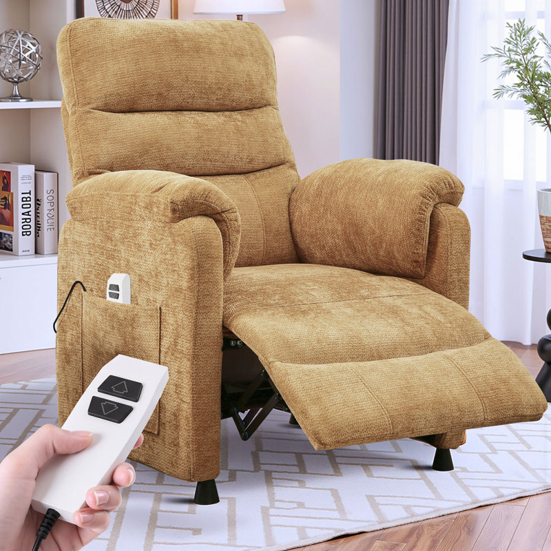 34" Chenille Power Recliner Chair with Side Pockets, Stepless Remote Control, Small Space Electric Recliner, 350 lb Capacity