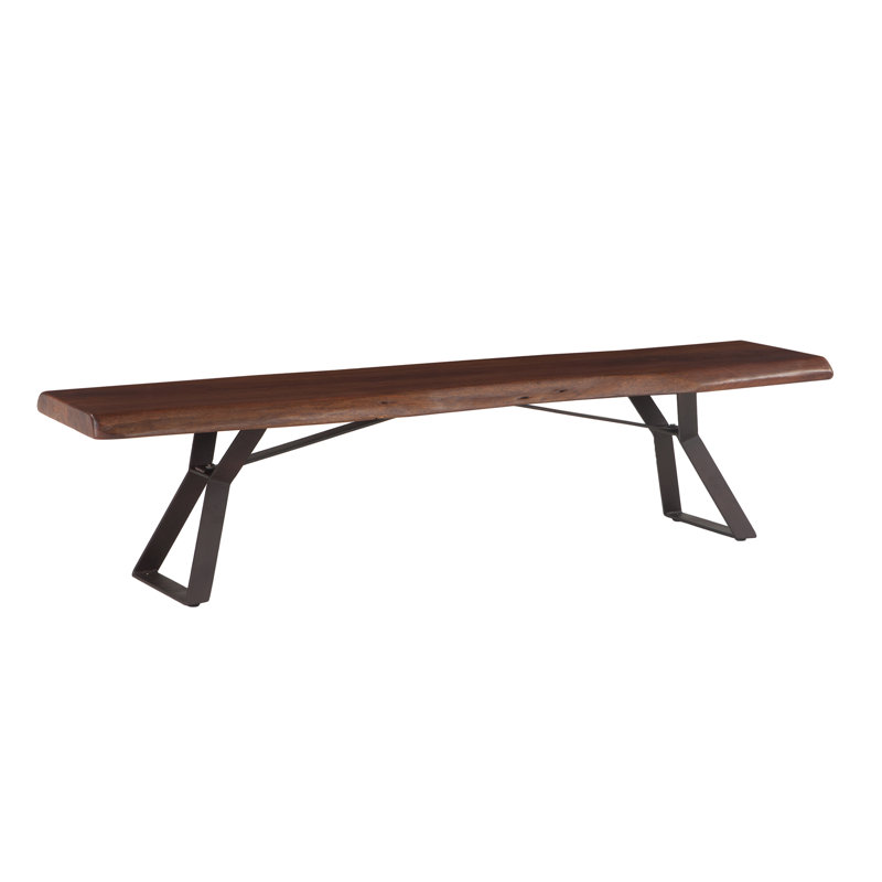 Banc en bois massif Khloye, Noyer / zinc antique, H 18,5 po x l 90 po x P 18 po