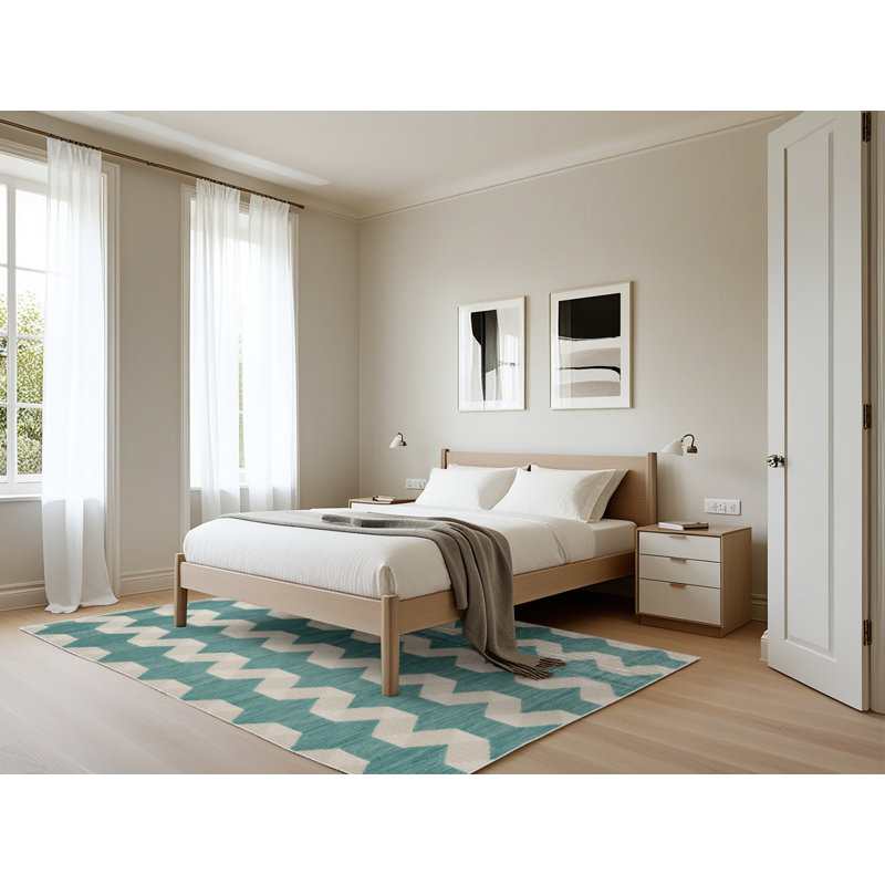 Tapis beige à carreaux lavable à la machine, Rectangle 5 pi x 7 pi