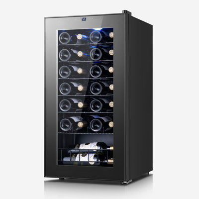 16.9 Inch 28 Bottle Wine Fridge, 3.1 Cu.Ft Compressor Wine Cooler Refrigerator, Freestanding Wine Cellar, Digital Temperature Control 38-65℉, Double-Layer Glass Door, Blue LED Light, Adjustable Shelves for Home, Office, Bar