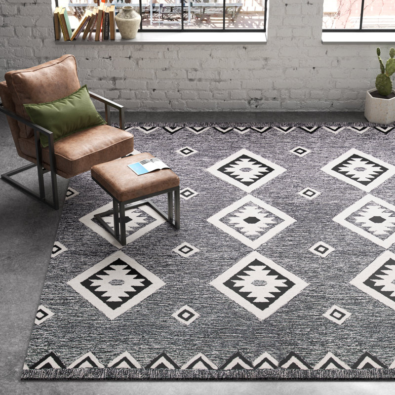 Aspen Geometric Black and Ivory Handmade Wool Square Rug