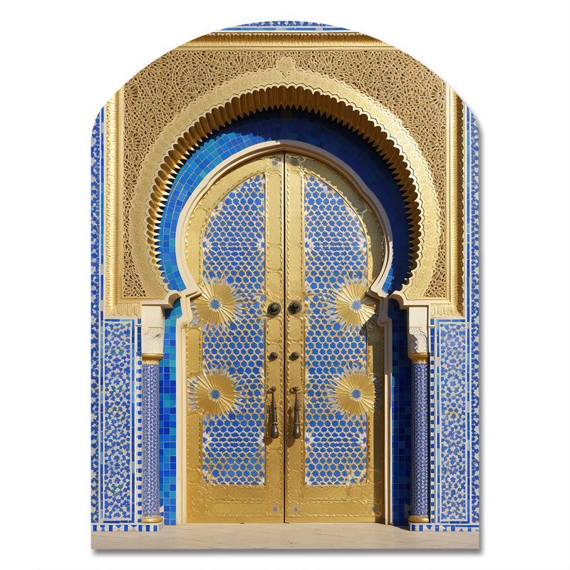 Morroco Palace Golden Doors III - arche campagne en métal, reproduction de sculpture murale asymétrique en métal