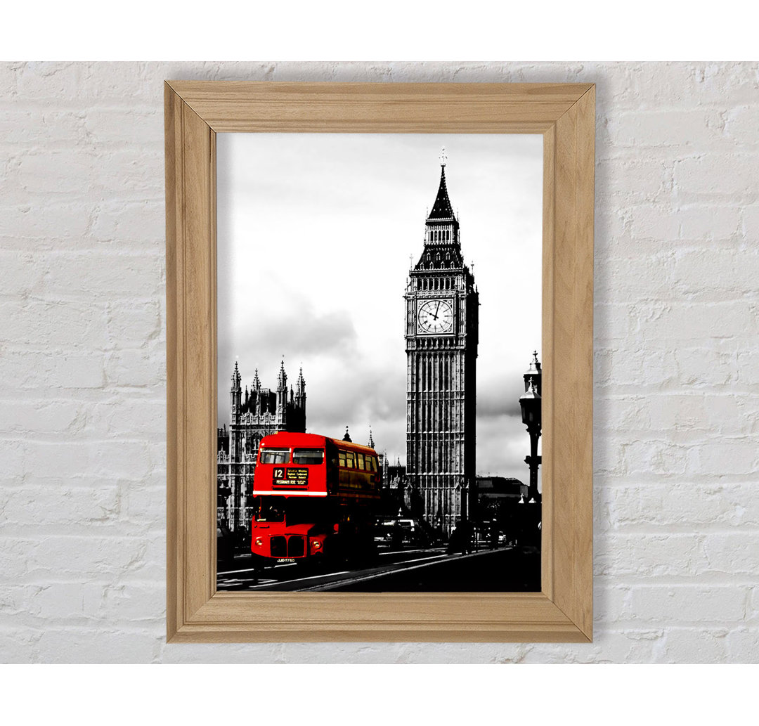 London Big Ben Red Bus B N W - Einzelner Bilderrahmen Kunstdrucke