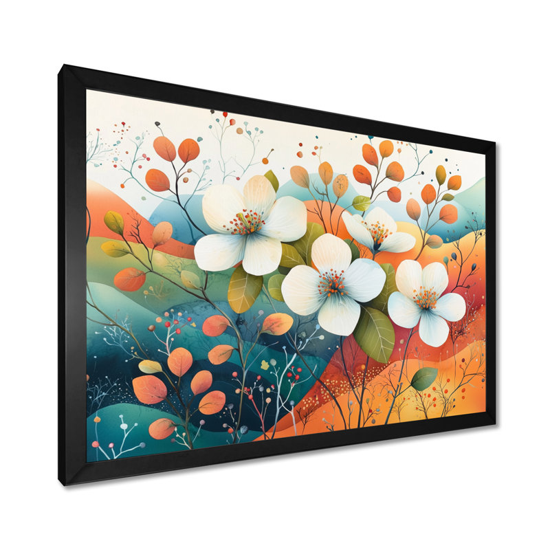 Désert, fleur de pommier, art mural, Cadre simple, Noir, H 16 po x l 32 po