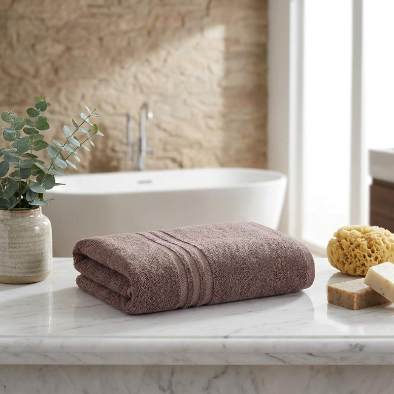 Ensemble de deux serviettes de bain en coton turc brun 27 po x 54 po, Brown, 2