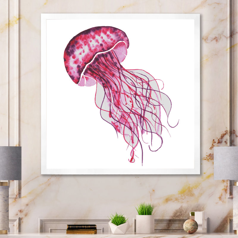 Mignonne méduse rose - sur, Impression blanche sur toile encadrée, H 30 po x l 30 po x P 1 po