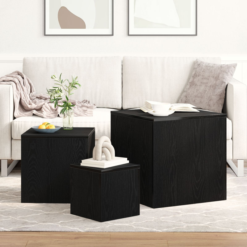 Side Table Engineered Wood Small Stackable 3 Piece Nest of Tables