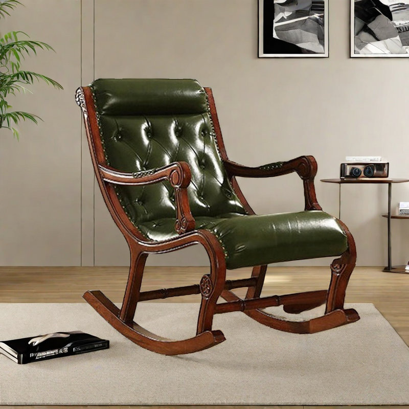 Chaise berçante en chêne massif de qualité, Vert