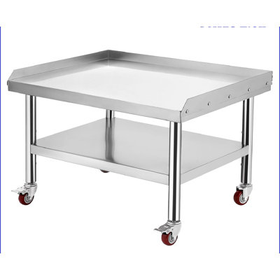 Equipment Grill Stand Table With 4 Wheels | Stainless Steel 36"x28"x24" | 1000 Lbs Top Shelf, 220 Lbs Bottom Shelf | Adjustable Legs With 2" Edge Baffle | Ideal For Commercial Kitchens, Hotels, And Homes