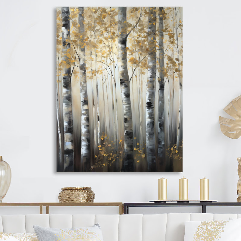 Birch Tree Forest Wonderland V - Art mural en métal, H 44 po x l 34 po