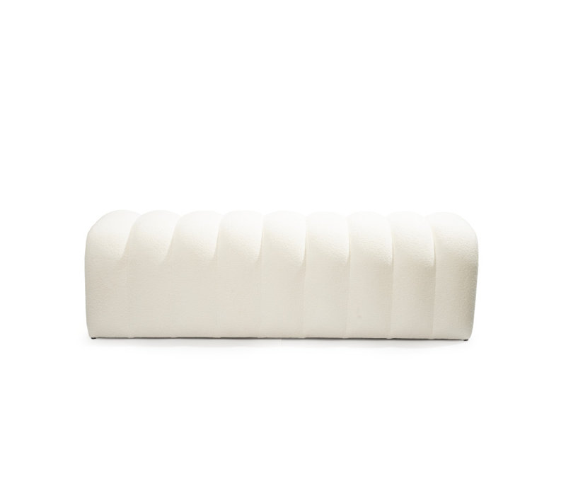 59" White Tufted Boucle Upholstered Bench