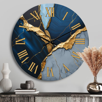 Horloge murale abstrait en forme de géode bleue III