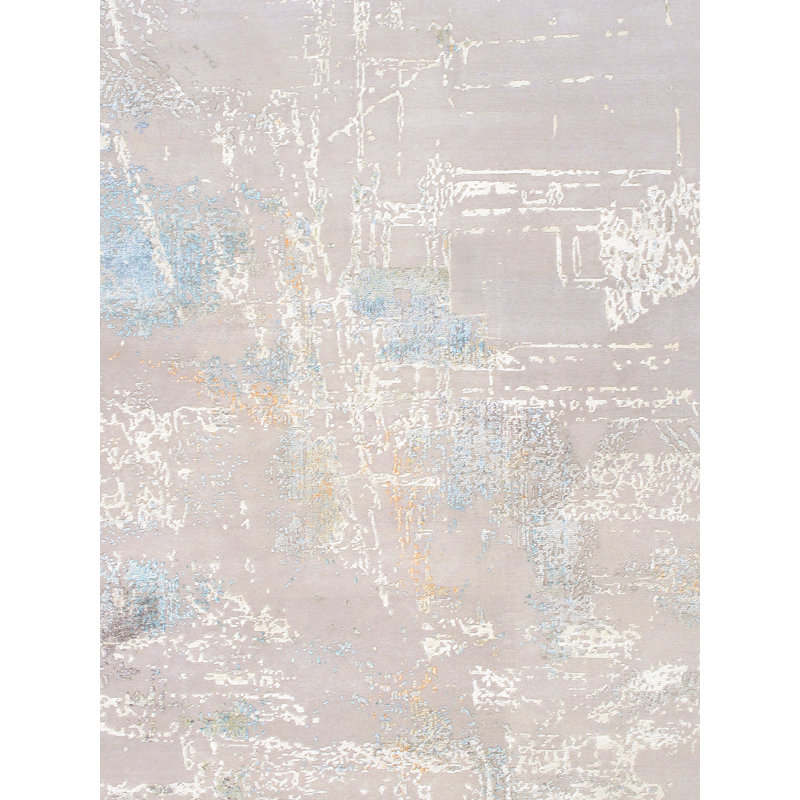 Hand Knotted Wool Abstract Area Rug in Silver, Rectangle 10'2'' x 14'3''