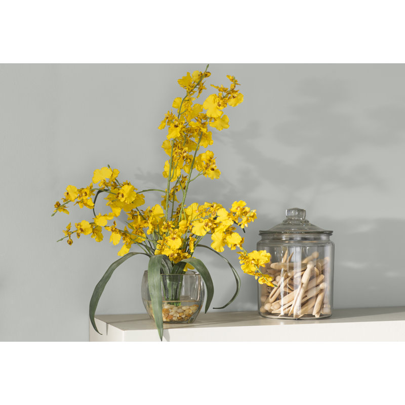 Liquid Illusion Dancing Lady Silk Orchids Floral Arrangements in Vase, Yellow