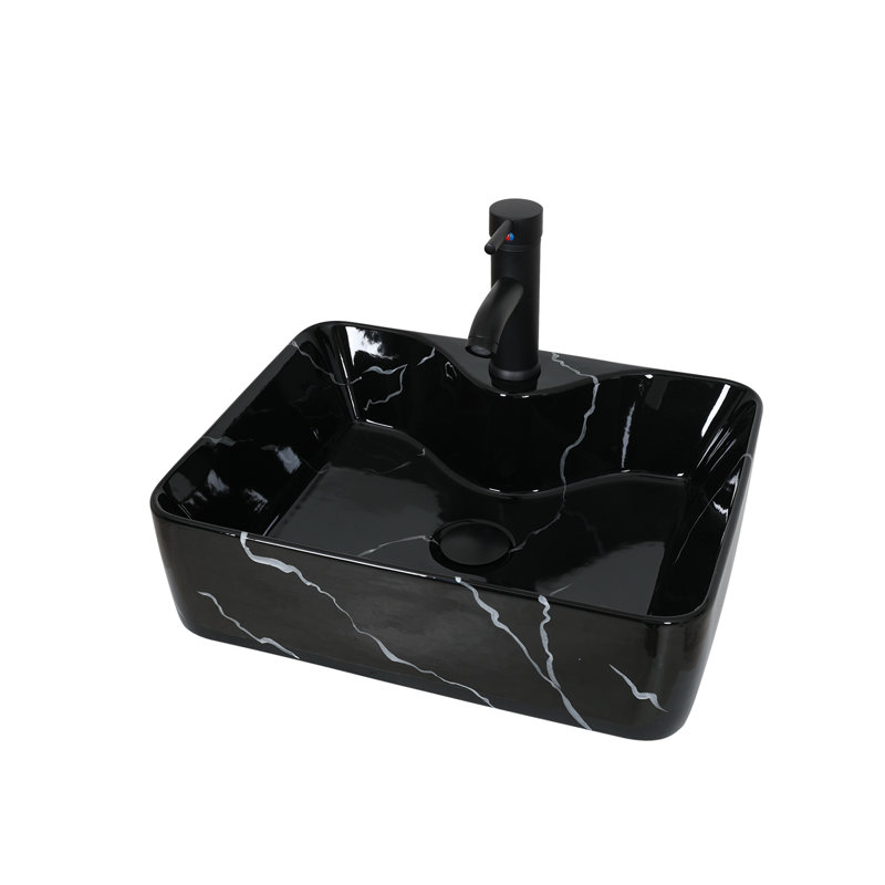 RAYS 15'' Chrome Ceramic Rectangular Bathroom Sink with Faucet