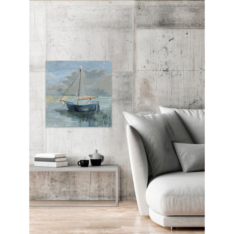 «Anchored Blue Boat», reproduction sur toile tendue Aesir, H 18 po x l 18 po x P 1,5 po