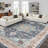 Washable Oriental Area Rug - Rugs for Living Room Soft Carpet for Bedroom Waterproof Floral Distressed Indoor Stain Resistant Non-Shedding Floor Carpets (Blue/Teal/Orange)-1989646361
