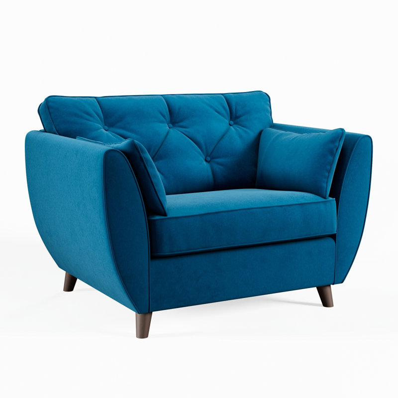 Hoxton Upholstered Chair And A Half, Marine, Dark Brown Wood