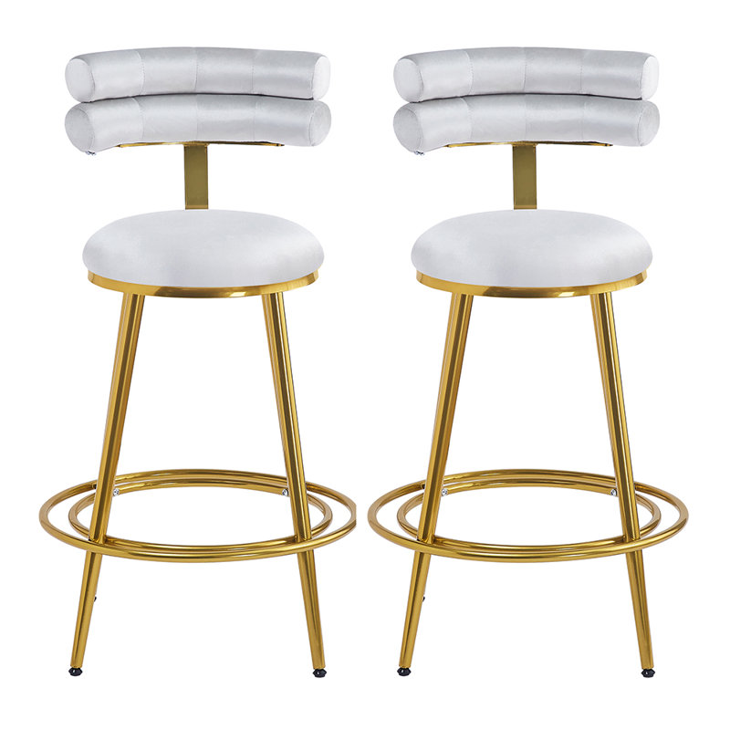 Chuna Velvet Counter Stool Set, Light Gray