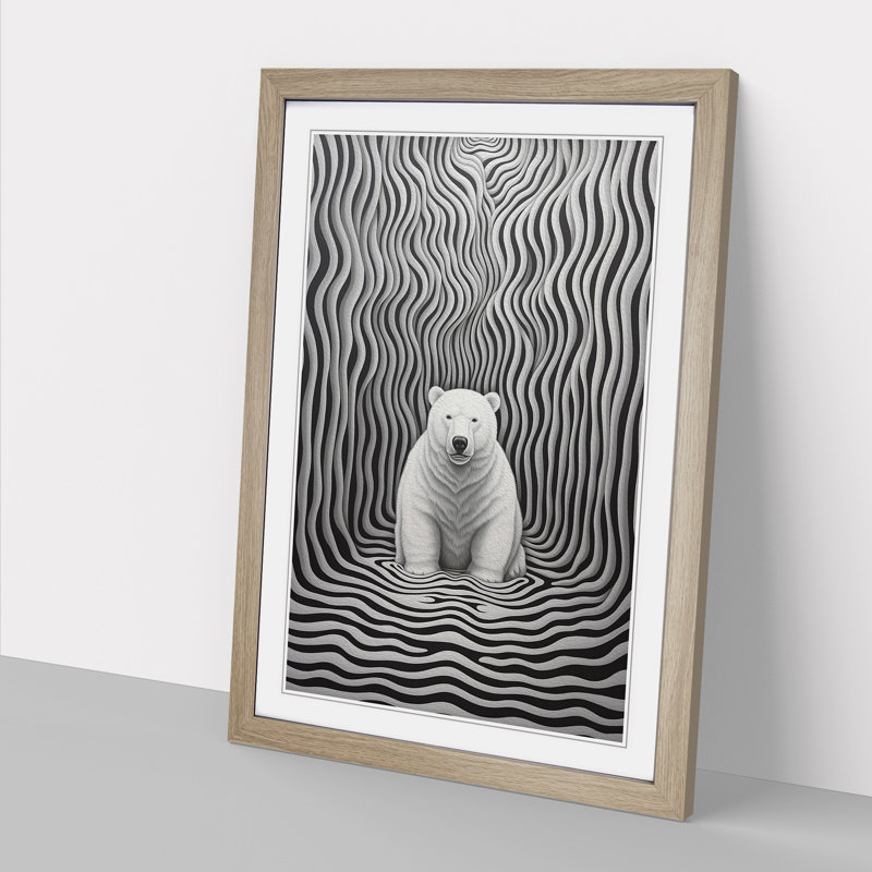 Polar Bear Op - Single Picture Frame Print on Wood, 46cm H x 34cm W x 2cm D, Oak Framed
