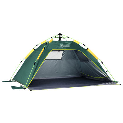 Outsunny 2 Man Pop-up Tent Beach Tent with Windows Doors Hook, Green