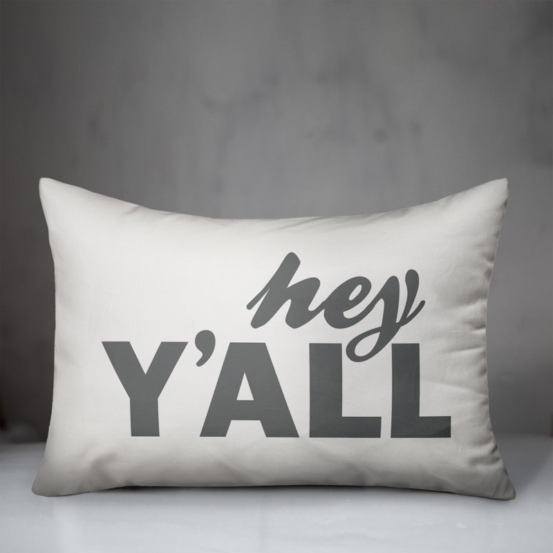 Textual Outdoor Throw Pillow, White/Gray