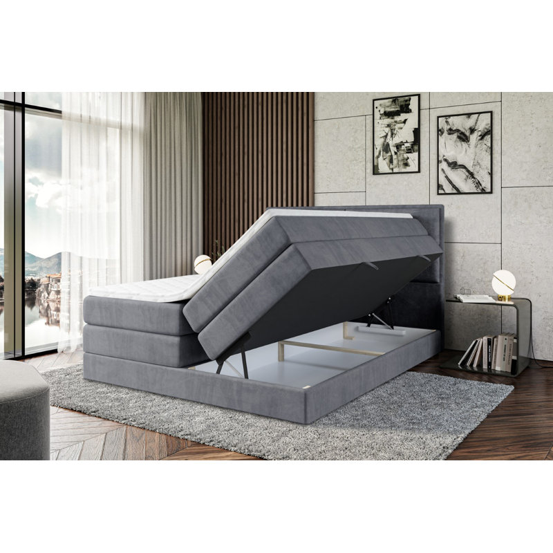 Pocket Spring Mattress Divan Bed Set, 140 x 200cm, Dark gray