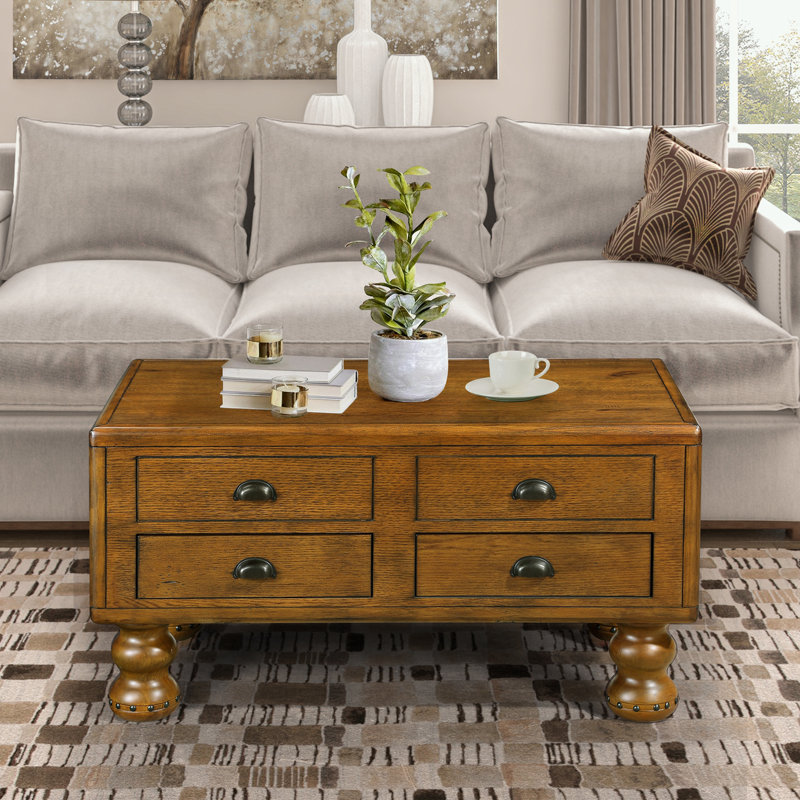 40" Rectangle Single Coffee Table with Storage Drawers, Antique Brown