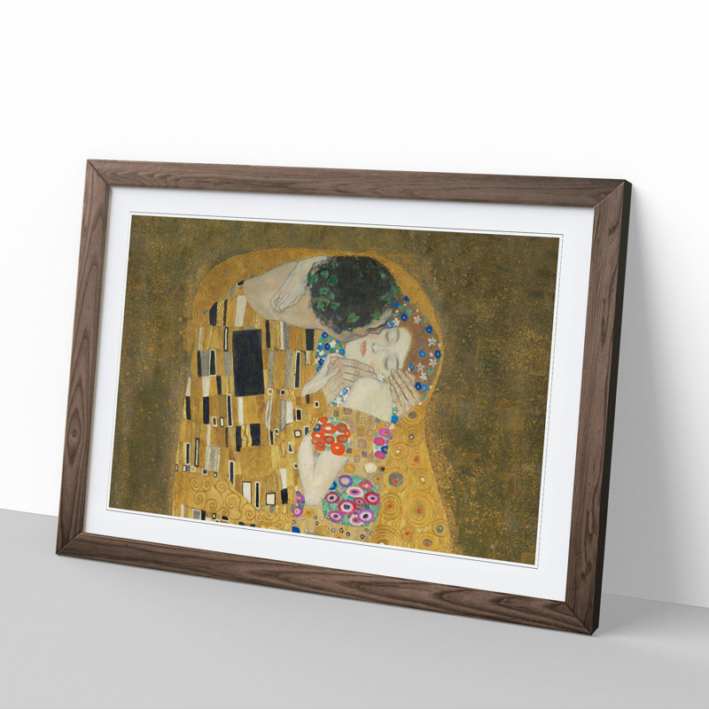 The Kiss Vol.4 by Gustav Klimt - Picture Frame Painting, 48cm H x 65cm W x 2cm D, Walnut