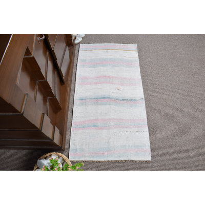 Tapis kilim turc rétro avec rayures pastel faites à la main pour décor de maison de campagne boho