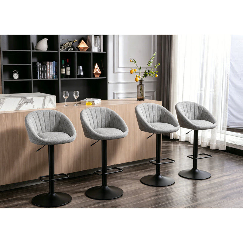 Merlene Swivel Upholstered Counter Stool with Metal Frame, Grey
